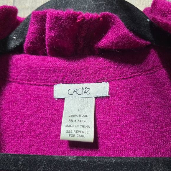 Cache Vintage 90s Magenta Ruffle Wool Cardigan Blazer - Picture 3 of 3